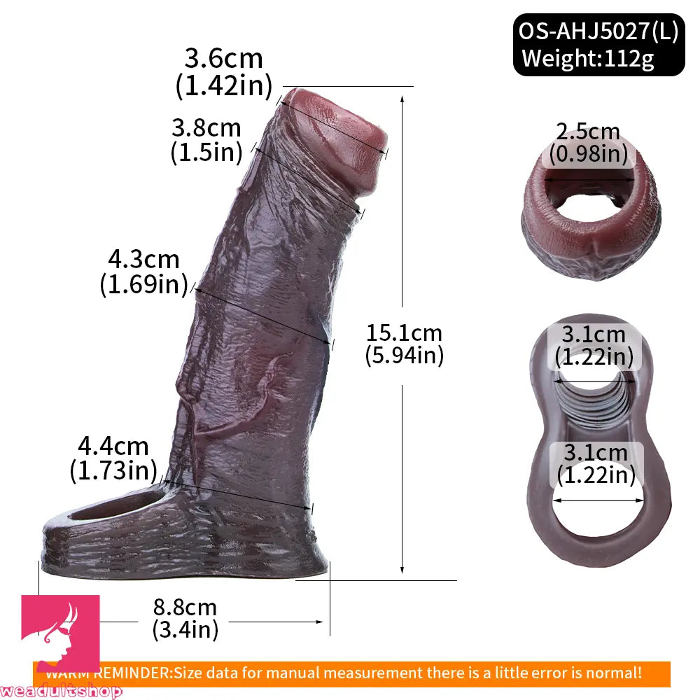 4.29in 4.96in 5.94in Soft Elastic Real Wearable Platinum Silicone Dildo Sleeve