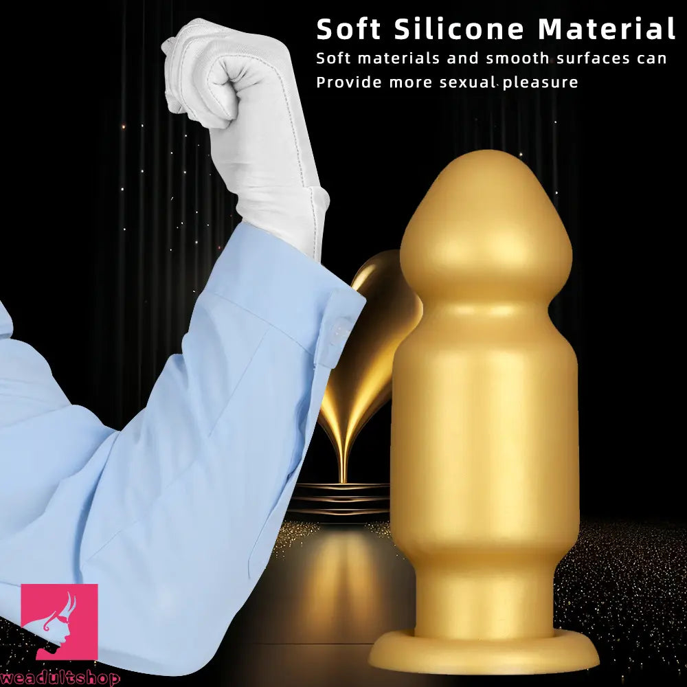 7.87in 11.22in Golden Silicone Soft Big Anal Plug Dildo For Clit Expansion