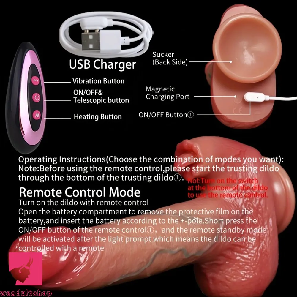 8.66in Vibrating Heating Thrusting Soft Silicone Automatic Dildo For Clit