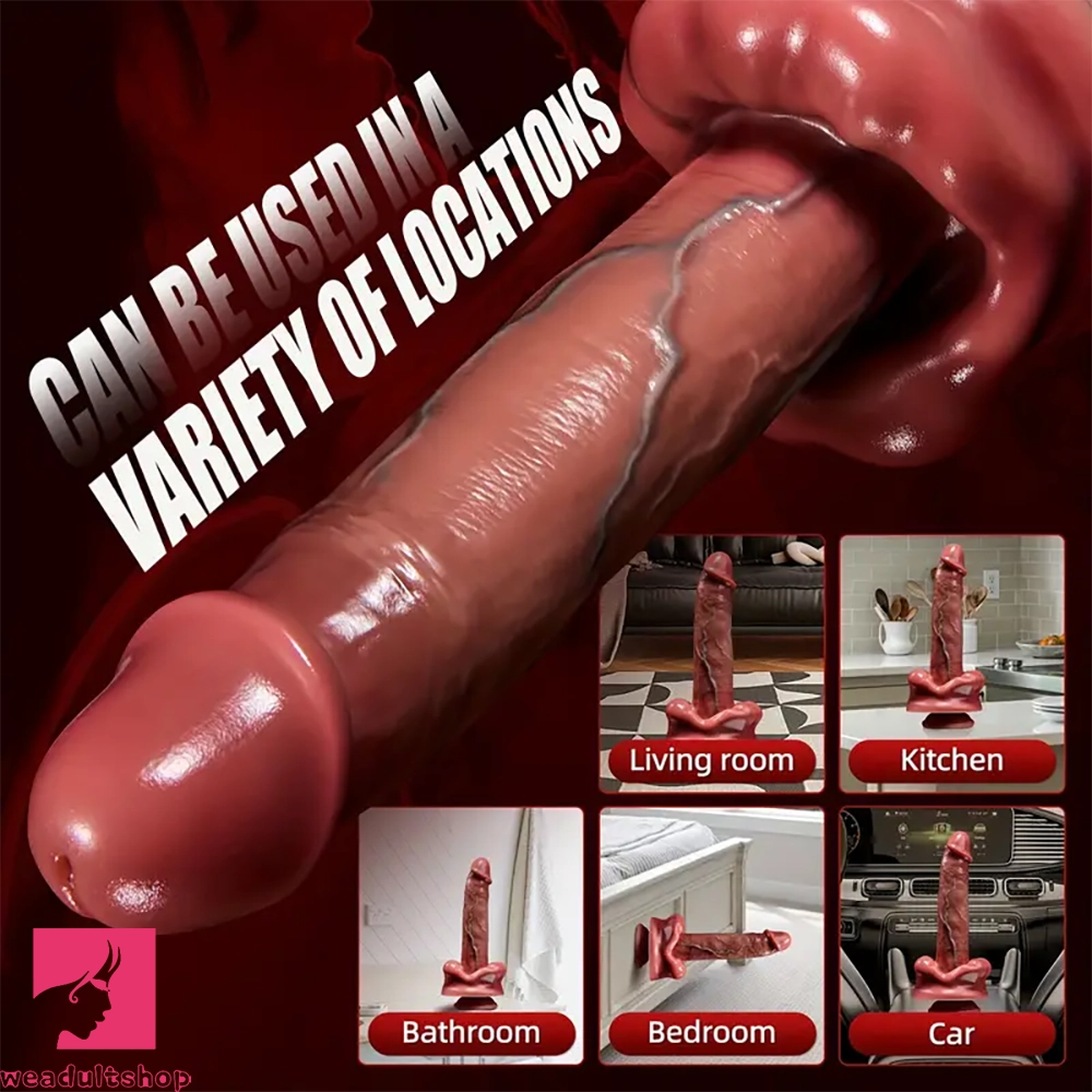 9.1in Large Silicone Thrusting Vibrating heating Dildo With Mouth Cup