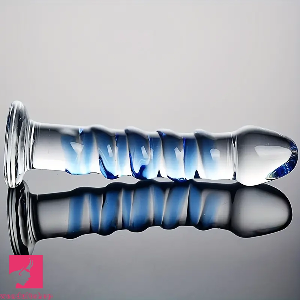 7.1in Spiral Glass Dildo Crystal Penis Clear Fantasy Prostate Adult Sex Toy