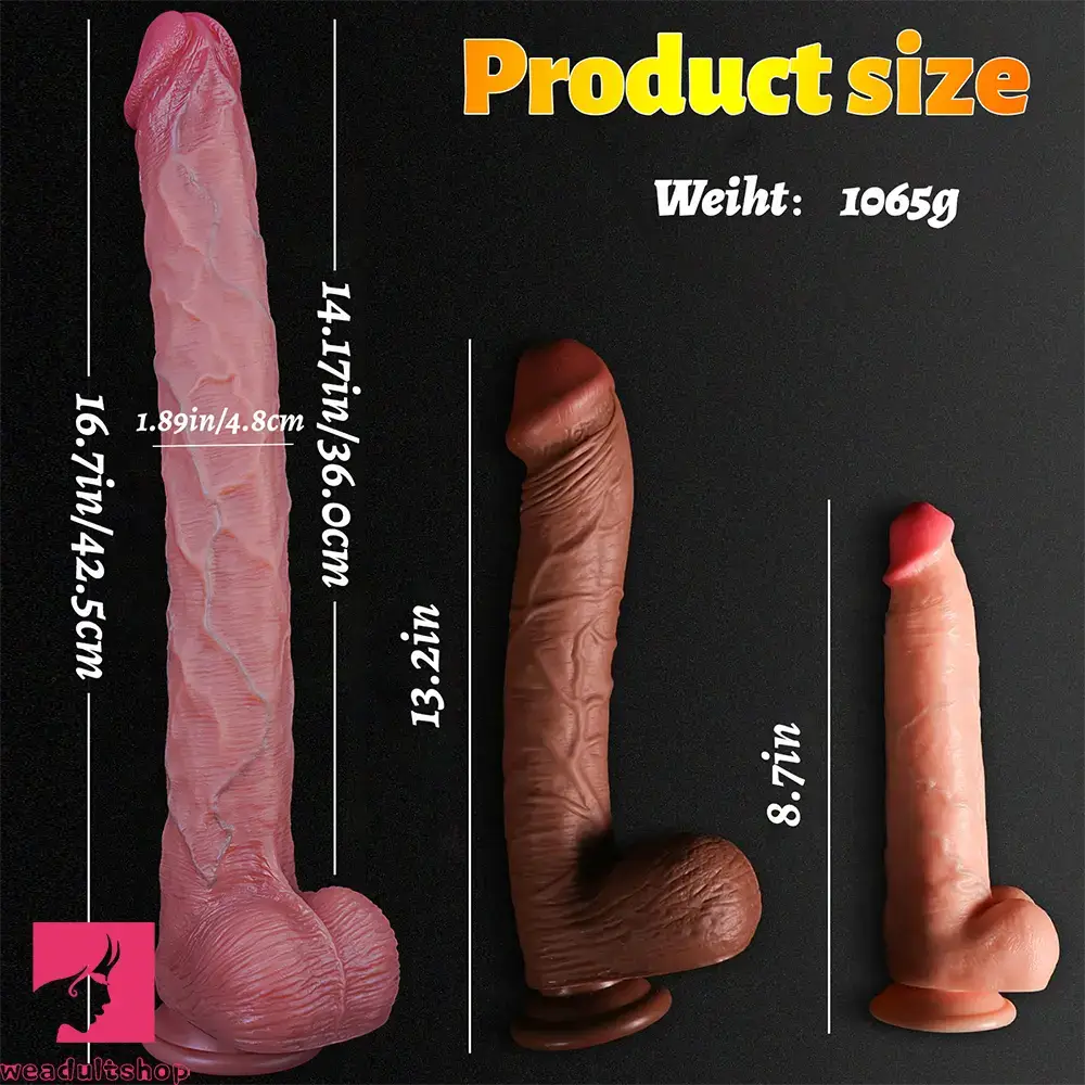 16.7in Dual Density Silicone Huge Long Dildo For Hands Free Play Cock Toy