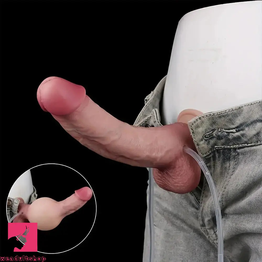 7.3in Realistic Inflatable Squirting Soft Silicone Flexible Dildo Vagina Clit Toy
