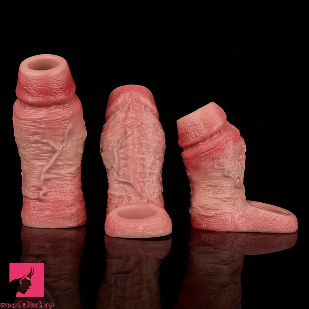 4.09in 4.64in 5.51in Realistic Silicone Sleeve Soft Flexible Cock Ring Dildo
