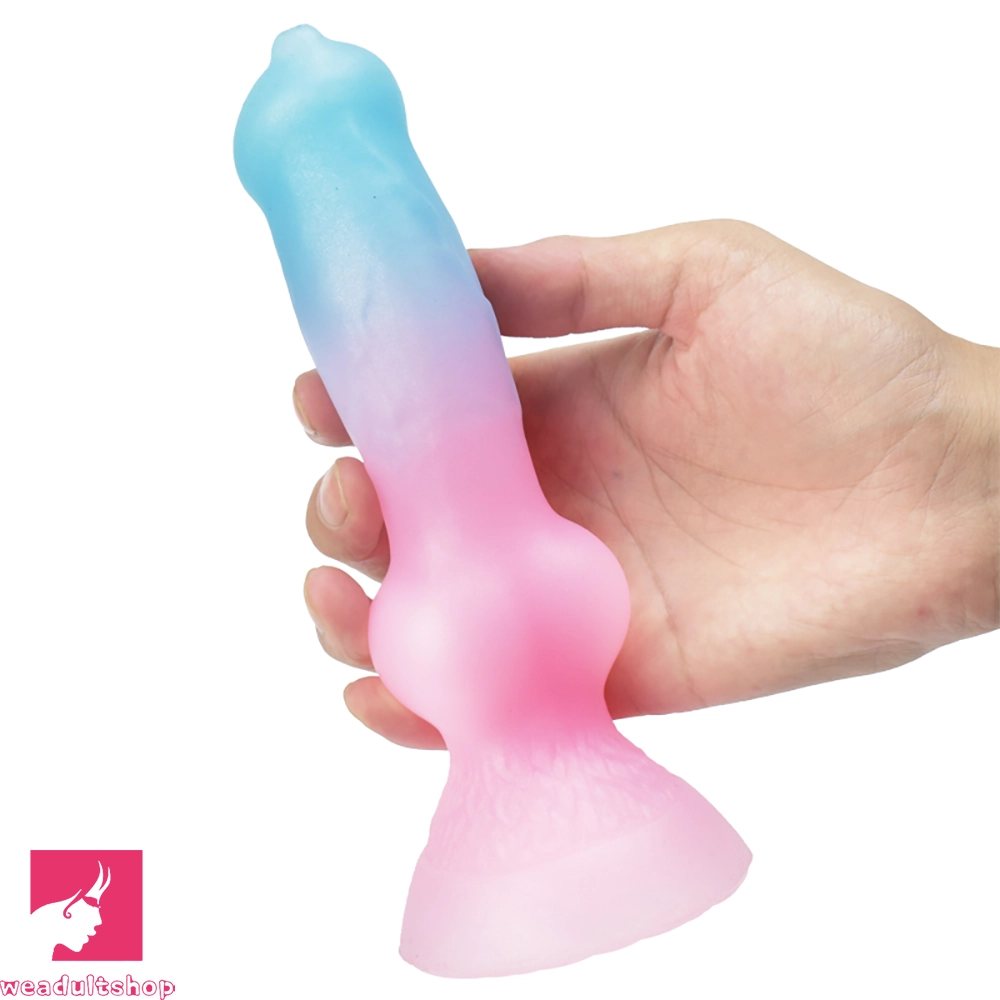 7.49in Dog Cock Knot Dildo Silicone Soft Animal Cock Luminous Clit Dildo
