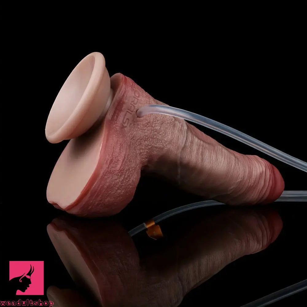 6.85in Liquid Silicone Inflatable Water Spray Orgasm Dildo Anal Clit Cleaning