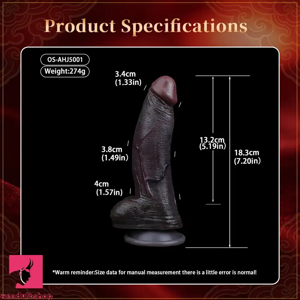 7.2in Dual Density Silicone Soft Real Dildo Ideal For Couples Male Female