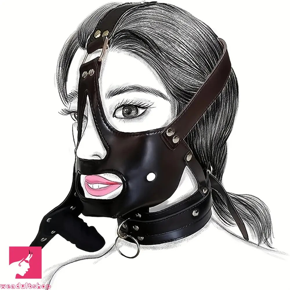 2.36in Mouth Gag Dildo Adjustable Faux Leather Face Cover Gag Muzzle Dildo