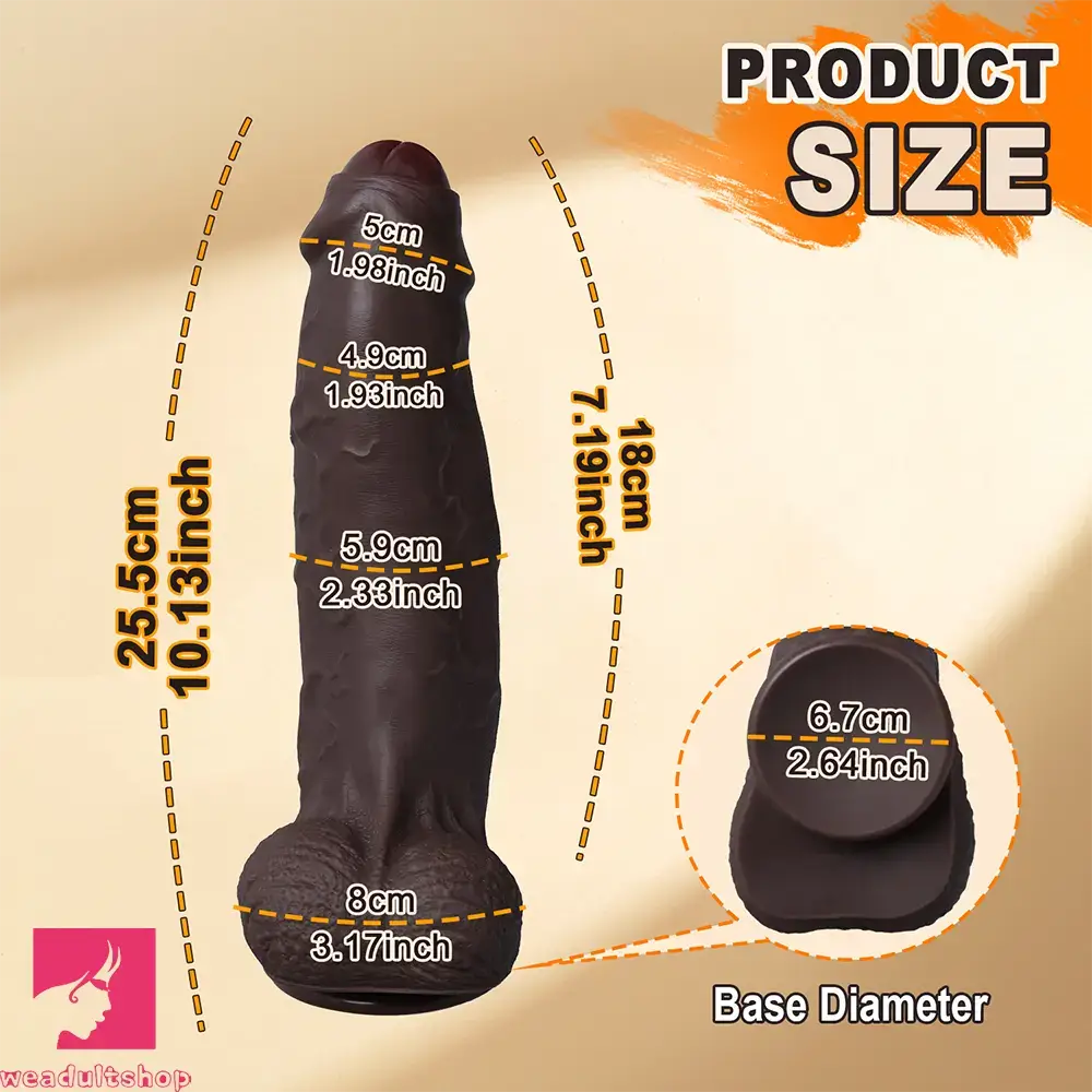 10.13in Uncut Realistic Skin Double Density Silicone Big Dildo Hands-Free Love