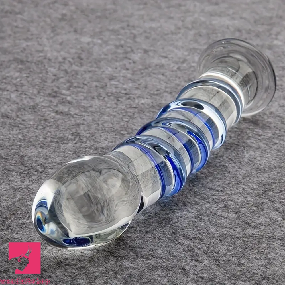 7.1in Spiral Glass Dildo Crystal Penis Clear Fantasy Prostate Adult Sex Toy