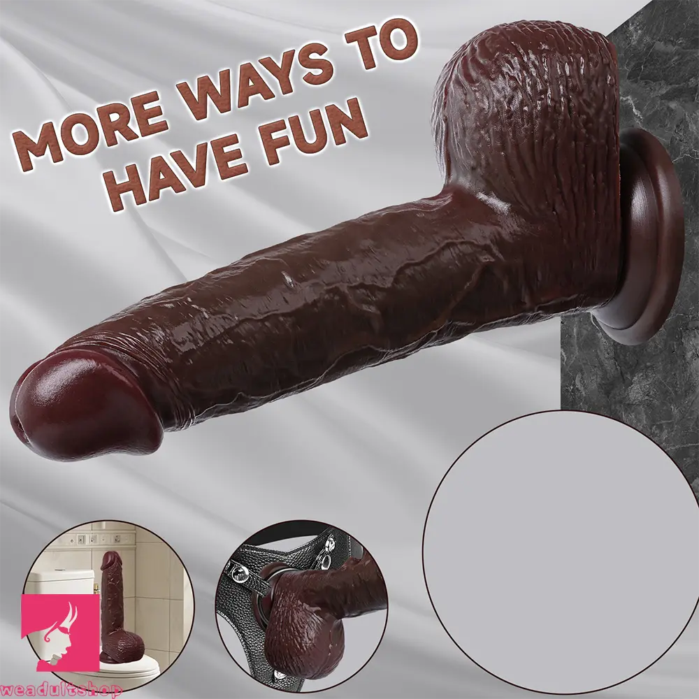 8.27in Moveable Skin Squirting Ebony Silicone Soft Big Dildo For Couples