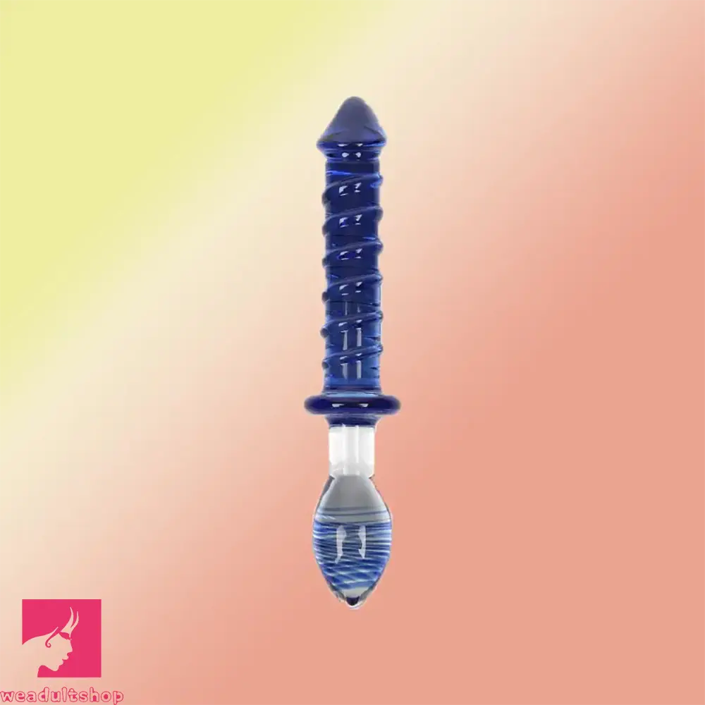9in Female Pull Beads Anal Clit Threaded Double-head Glass Handle Dildo