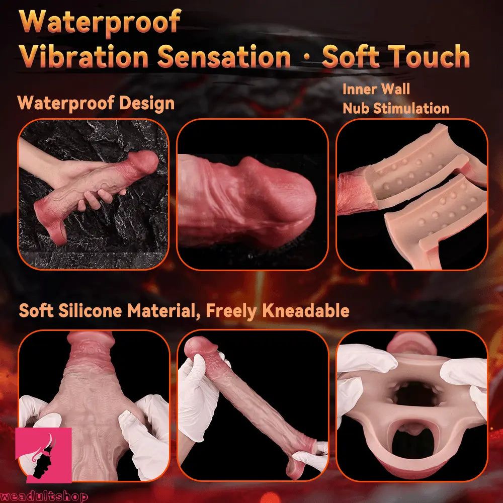 8.78in Realistic Penis Cock Dildo Sleeve Extender Vibrating Remote Sex Toy