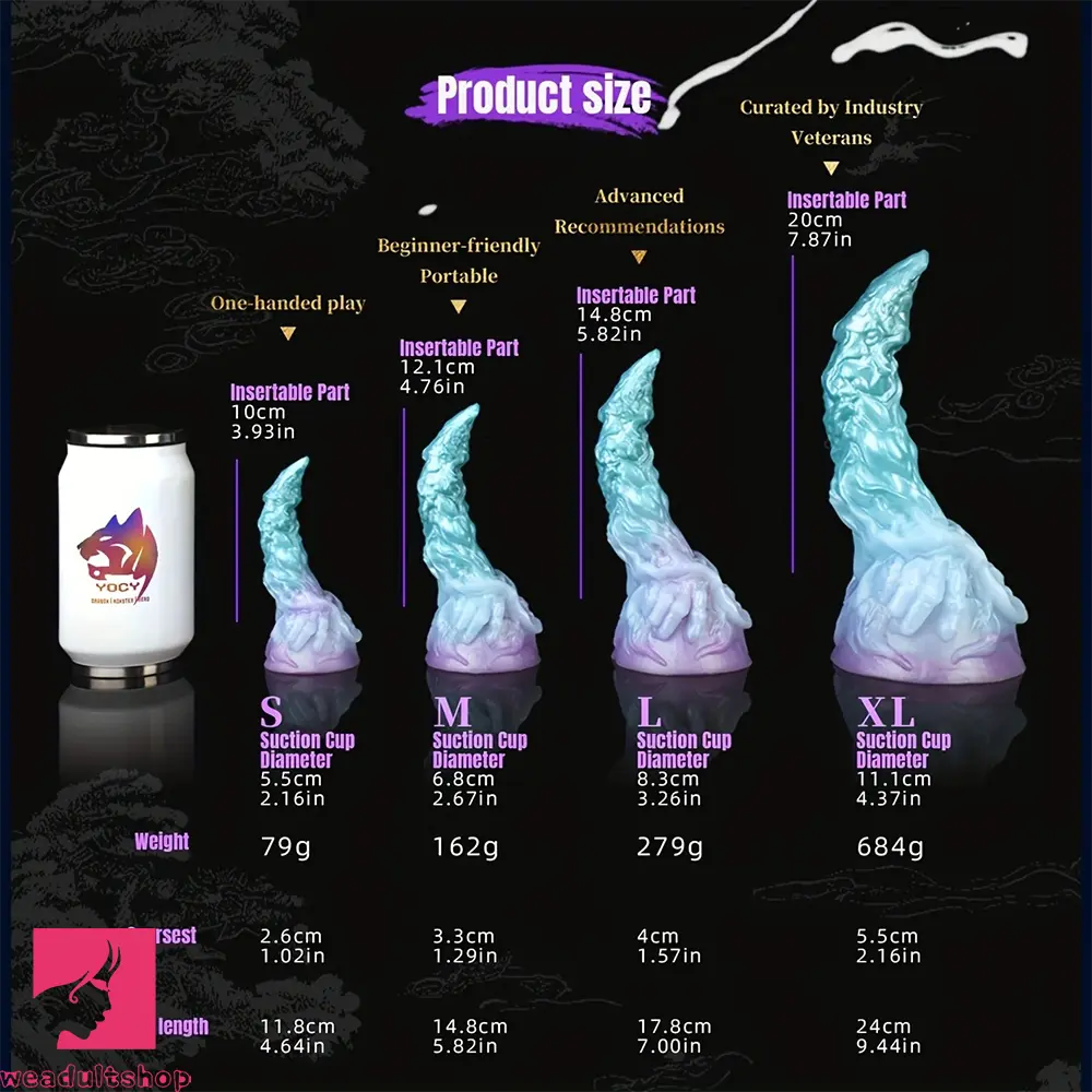 4.64in 5.82in 7in 9.44in Fantasy Odd Soft Curved Monster Creature Dildo