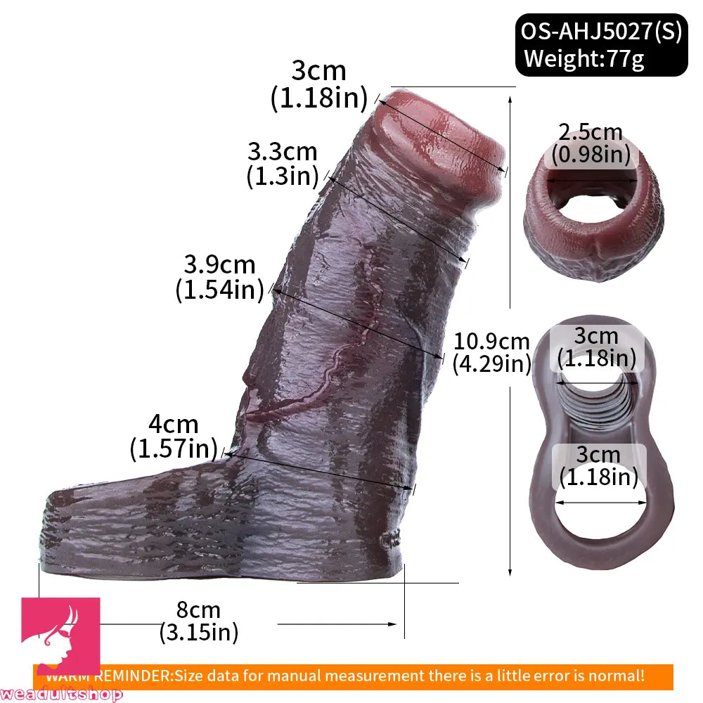 4.29in 4.96in 5.94in Soft Elastic Real Wearable Platinum Silicone Dildo Sleeve