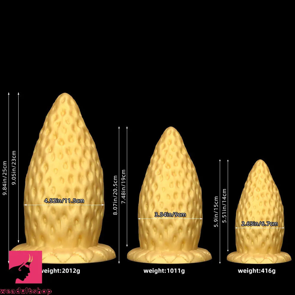 5.9in 8.07in 9.84in Gold Silicone Thick Strawberry Penis Anal Plug Dildo