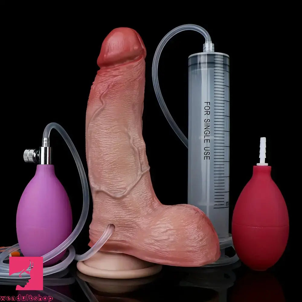 7.28in Realistic Inflatable Water Spraying Soft Silicone Light Beige Dildo