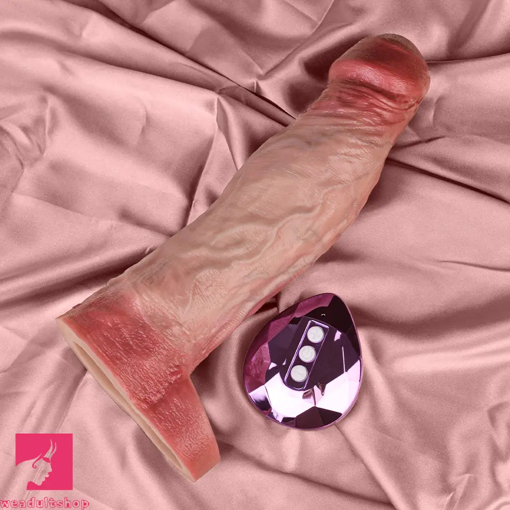 8.46in Vibrating Cock Remote Silicone Hollow Dildo Sleeve Uncut Extender