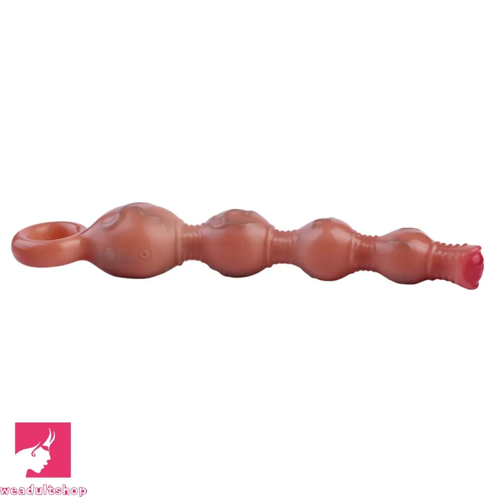 10.5in Big Vibrating Silicone Soft Pulling Beads G Spot Dildo With 3 Motors