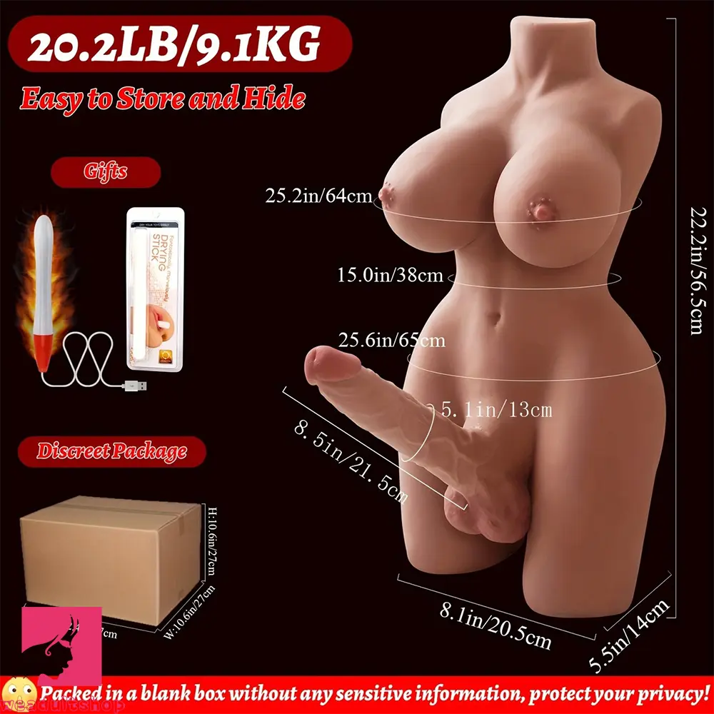8.5in Big Dildo Realistic Breasts Clit Lifelike Transsexual Sex Doll Torso