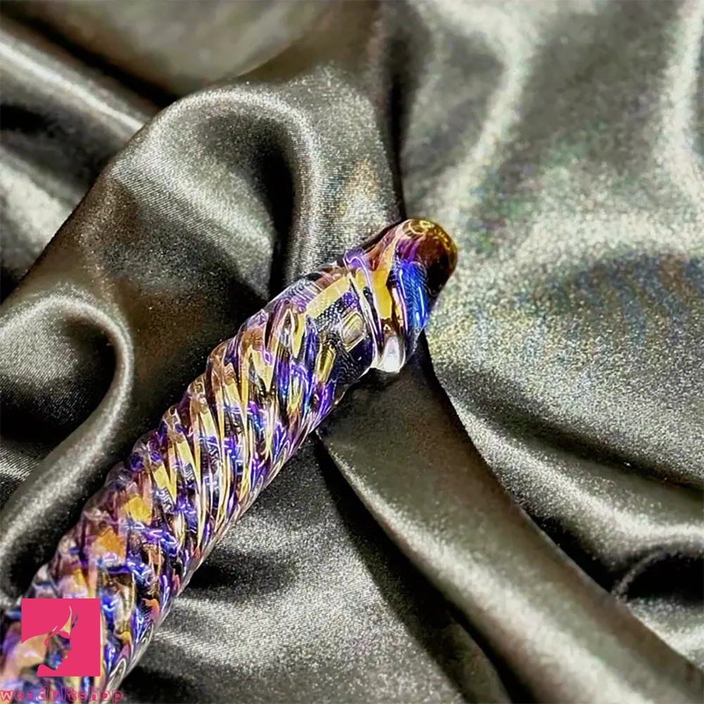 7.68in Crystal Colorful Spiral Textured Glass Dildo For Clit Masturbation