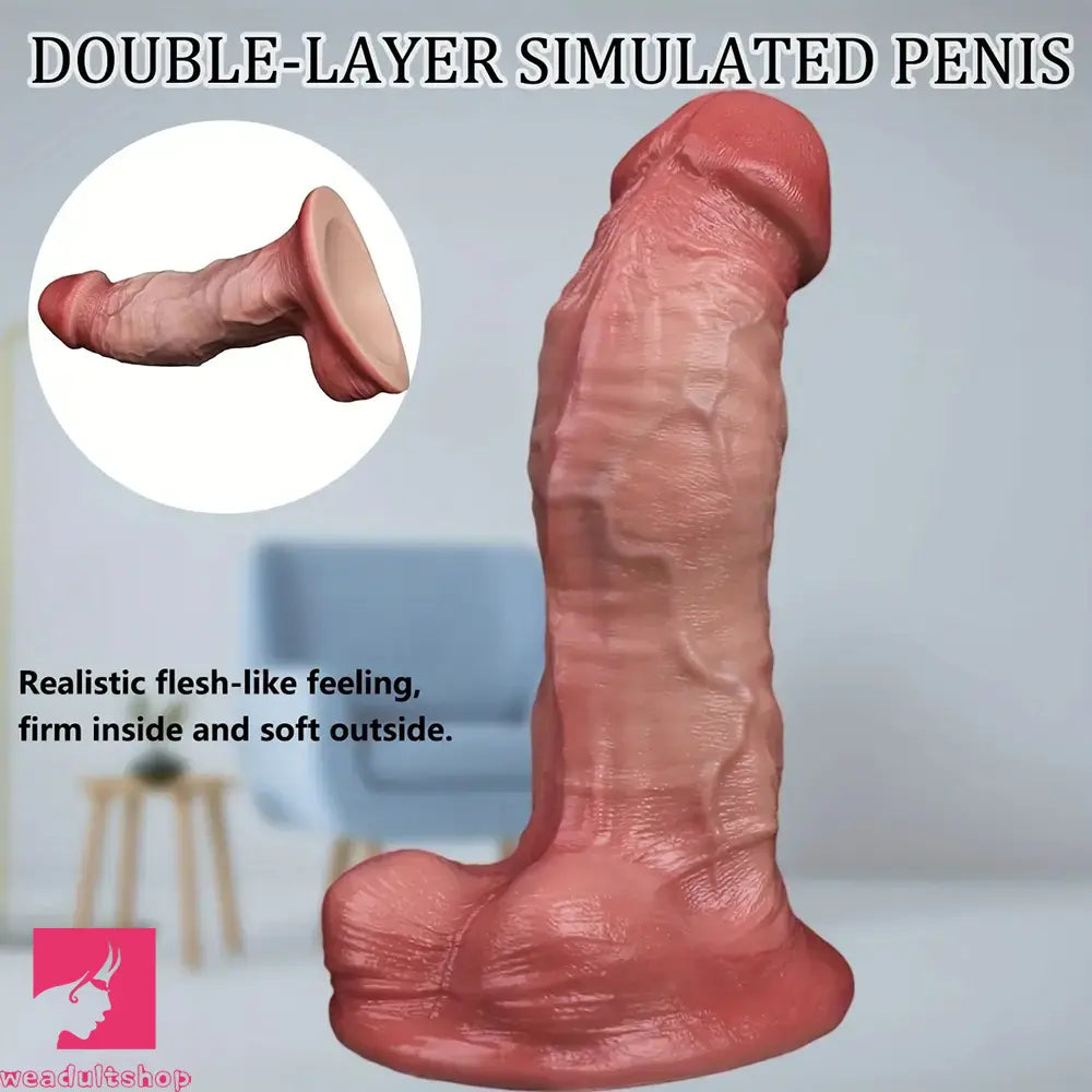 6.3in Soft Curly Liquid Silicone Realistic Double-Layered Massage Cock Dildo