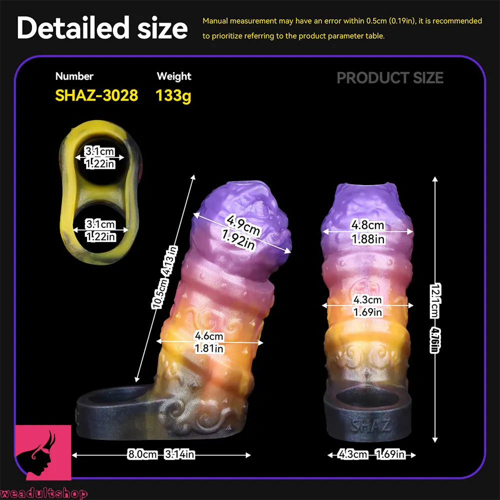 4.76in Ecan Dragon Fantasy Silicone Soft Dildo Sleeve Penis Extender