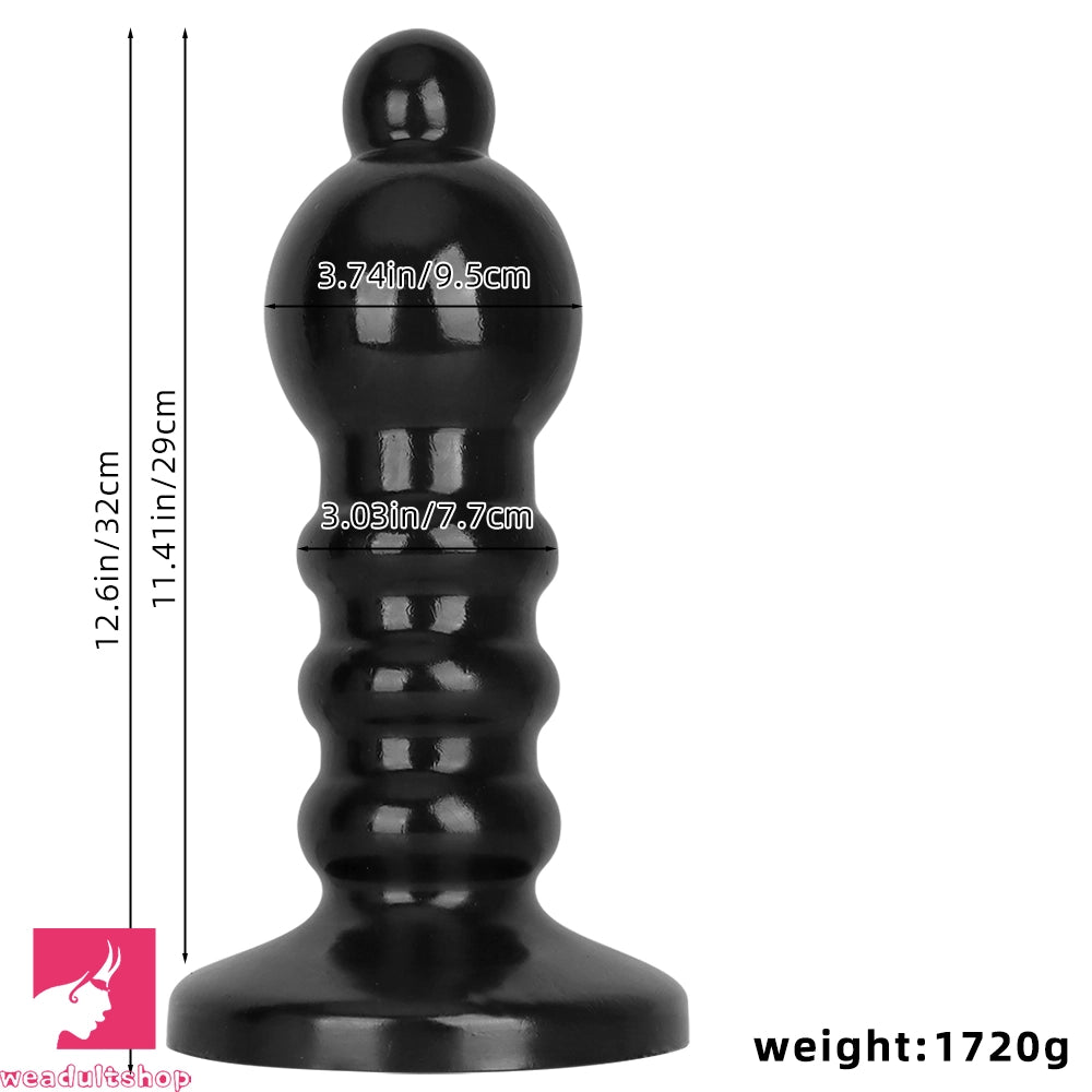 12.6in Black Pull Beads Thick Big Head Penis Anal Plug PVC Cock Dildo