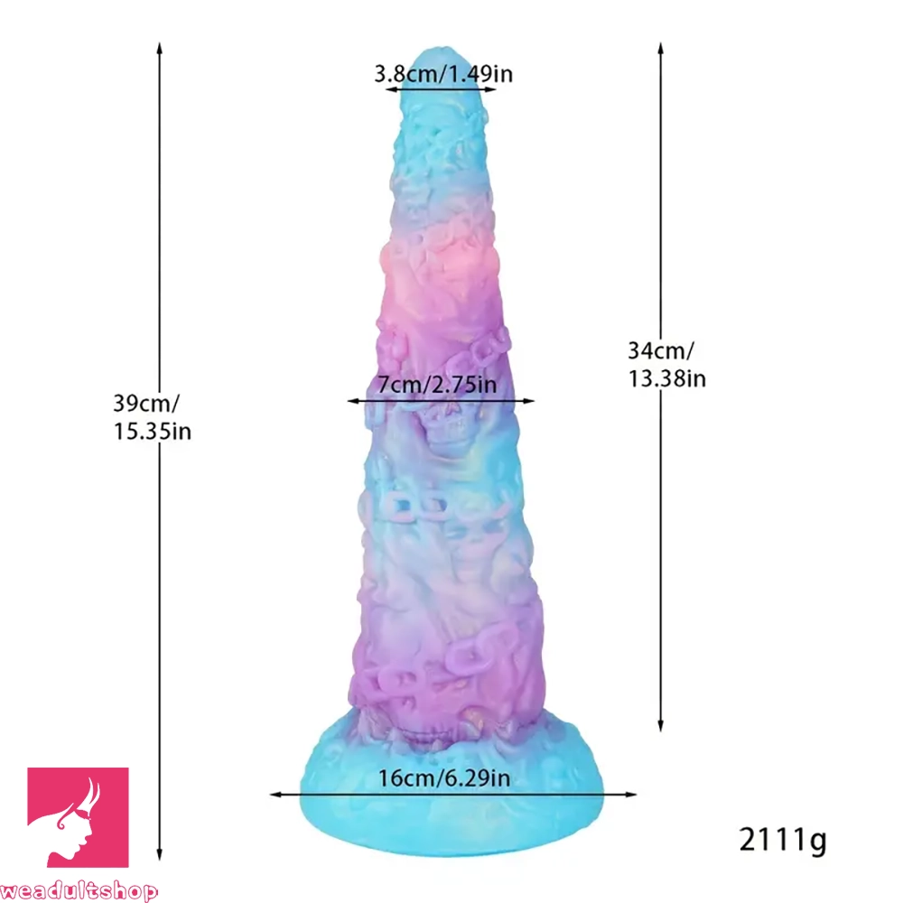 15.35in Iron Chain Long Thick Silicone Skull Giant Monster Cock Dildo