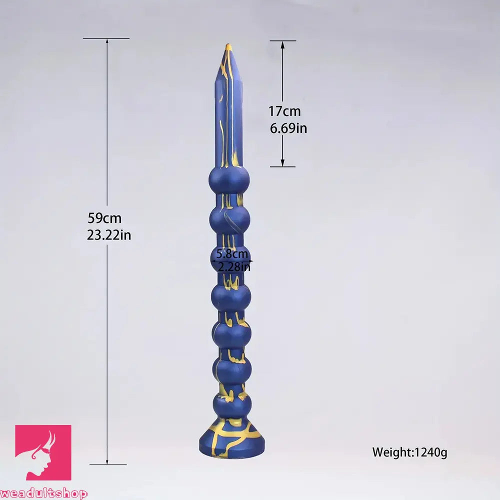 23.22in Long Soft Silicone Adult Toy Huge Dildo With Anal Beads For Clit