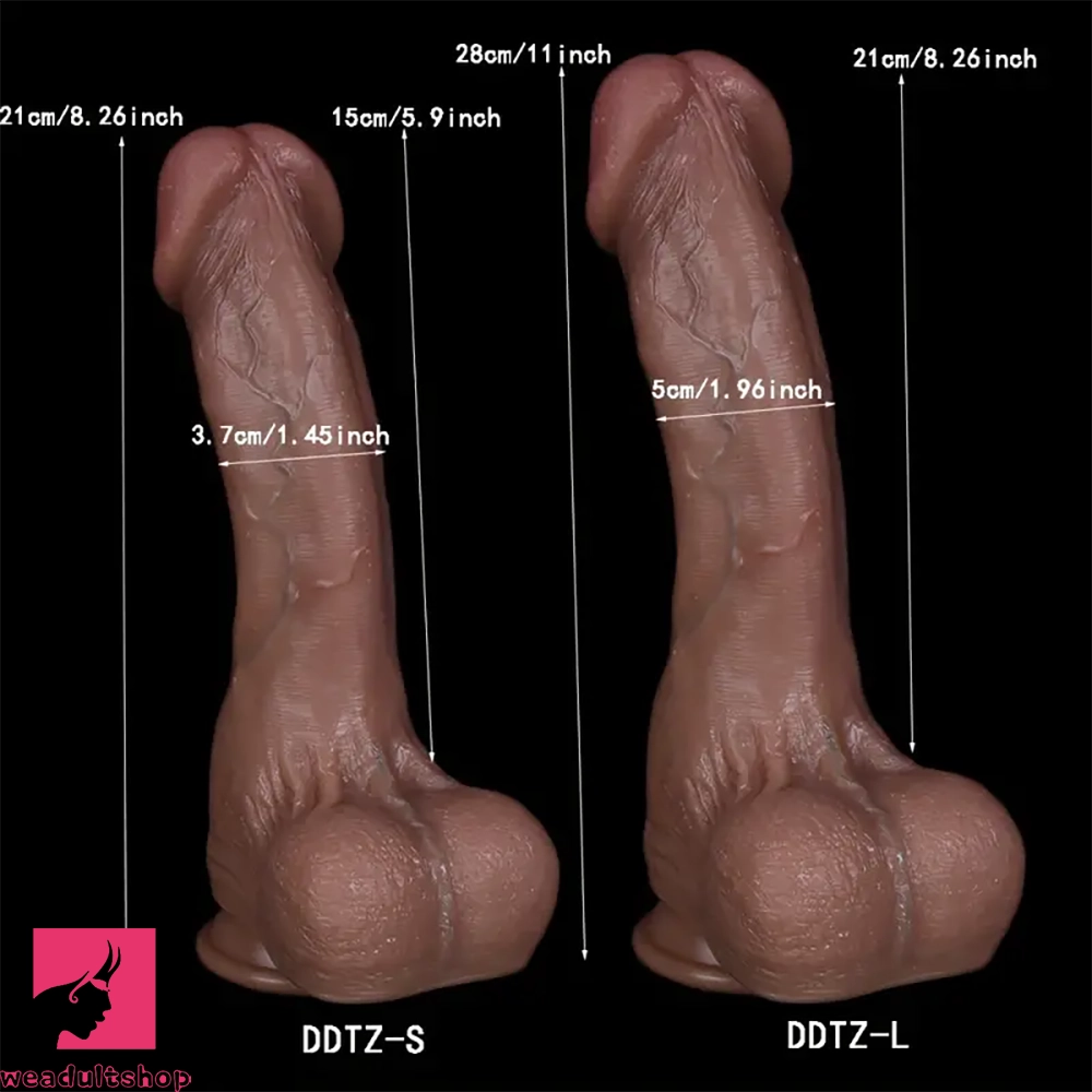 8.26in 11in Realistic Big Cock Double-Layer Veins Plump Silicone Dildo