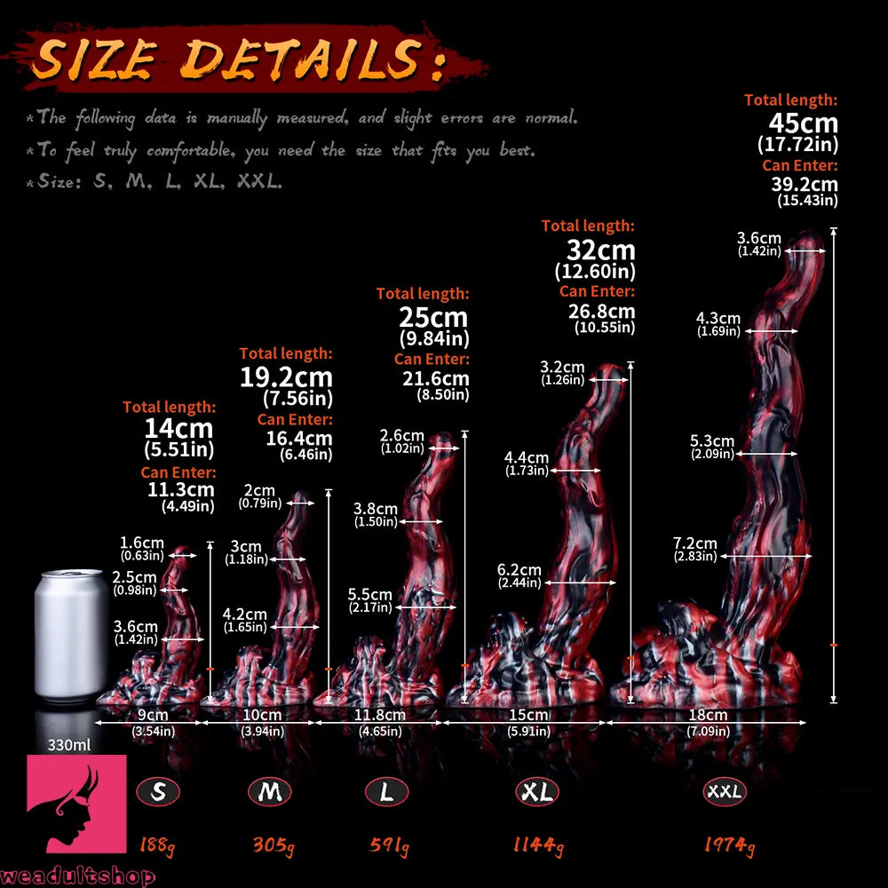 5.51in 7.56in 9.84in 12.6in 17.72in Monster Silicone Creature Penis Dildo