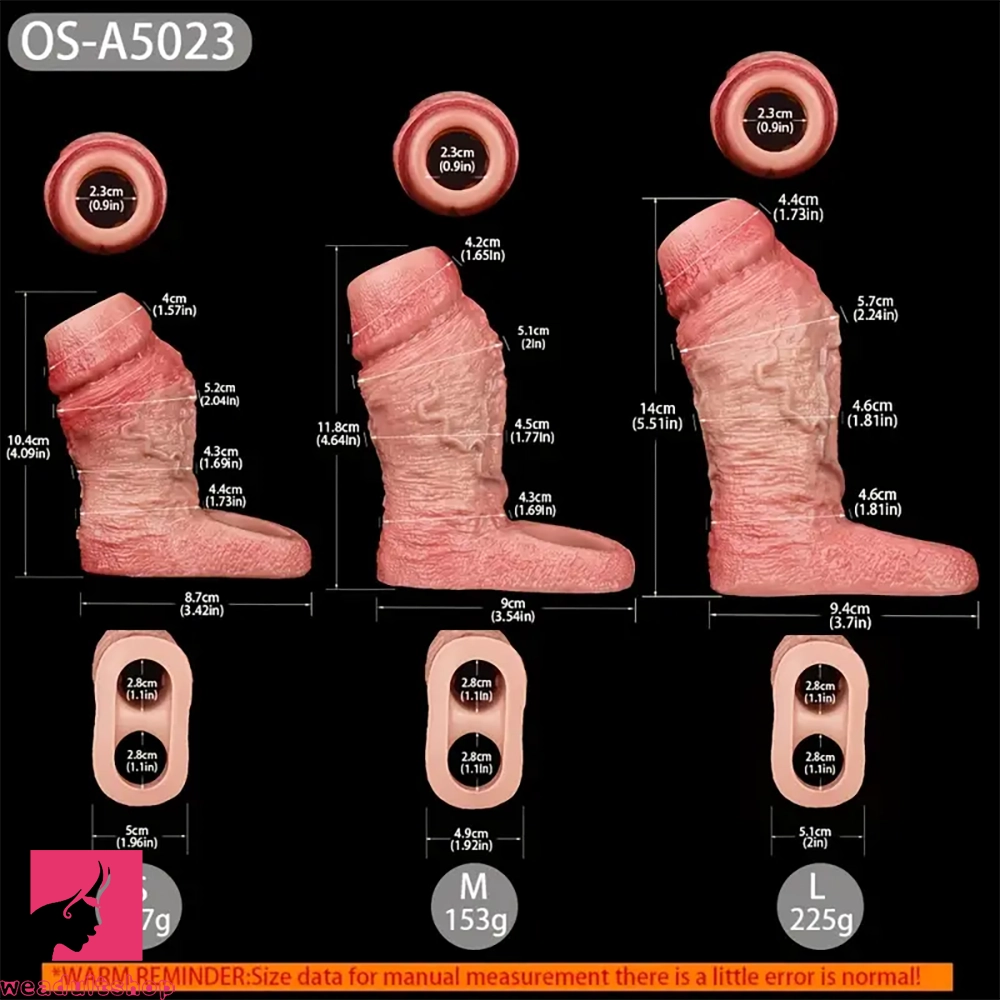 4.09in 4.64in 5.51in Realistic Silicone Sleeve Soft Flexible Cock Ring Dildo