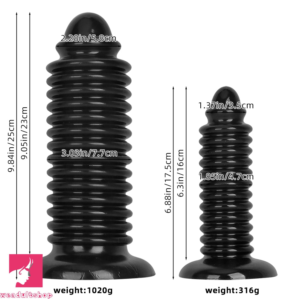 6.88in 9.84in Black Pointed Tip Threaded Big PVC Butt Plug Cock Dildo