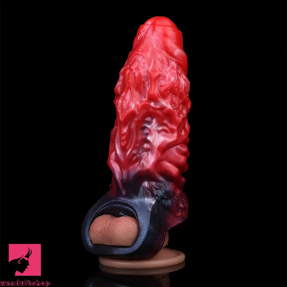 5.98in Uncut Soft Hollow Dildo Built-in keel Vibration Remote Penis Sleeve