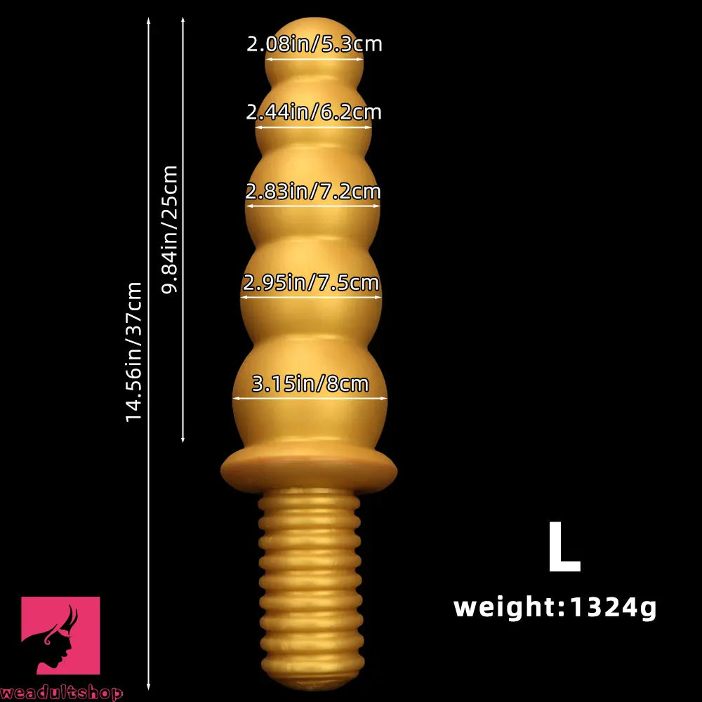 10.62in 14.56in Gold Silicone Anal Plug Dildo With Handle For Love Sex