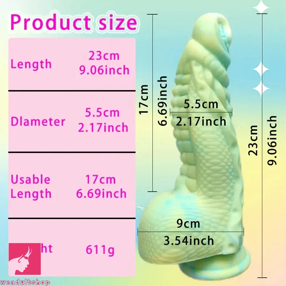 9.06in Fantasy Dragon Fantasy Monster Dildo Two Large Groove Design