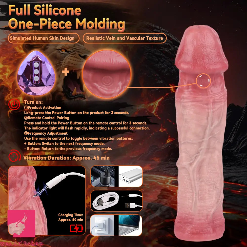 9.13in Realistic Penis Cock Dildo Big Sleeve Extender Vibrating Remote Tool