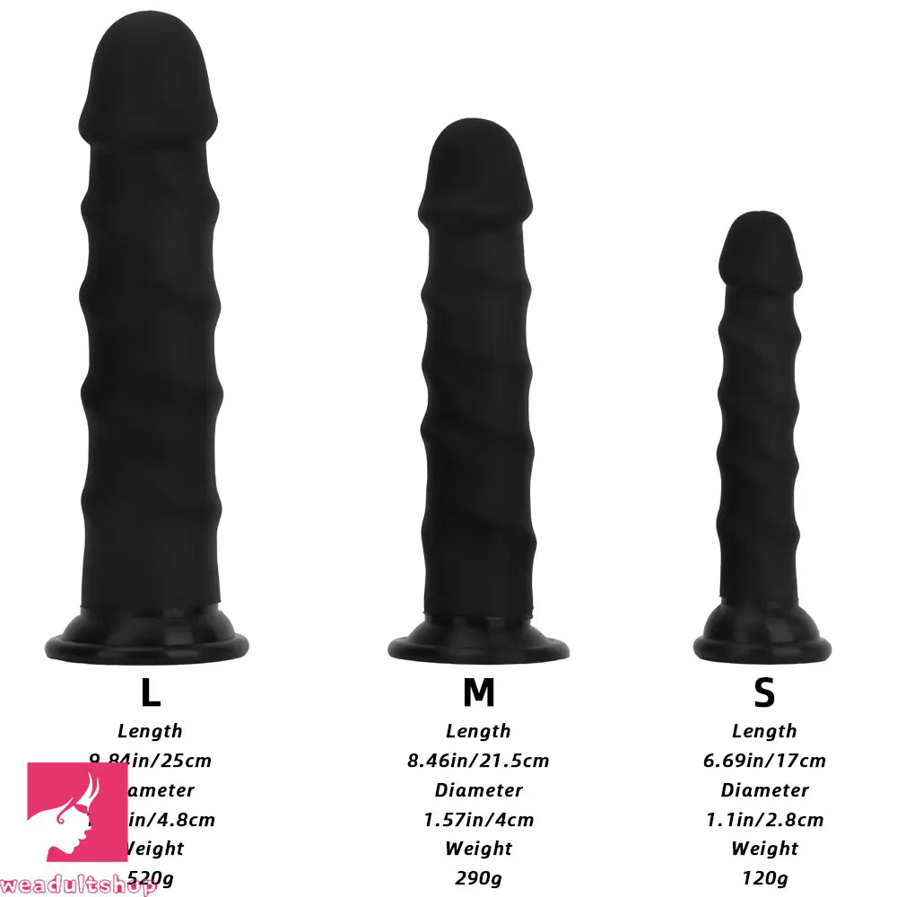 6.69in 8.46in 9.84in Black Mushroom Head Silicone Soft Dildo For Sex