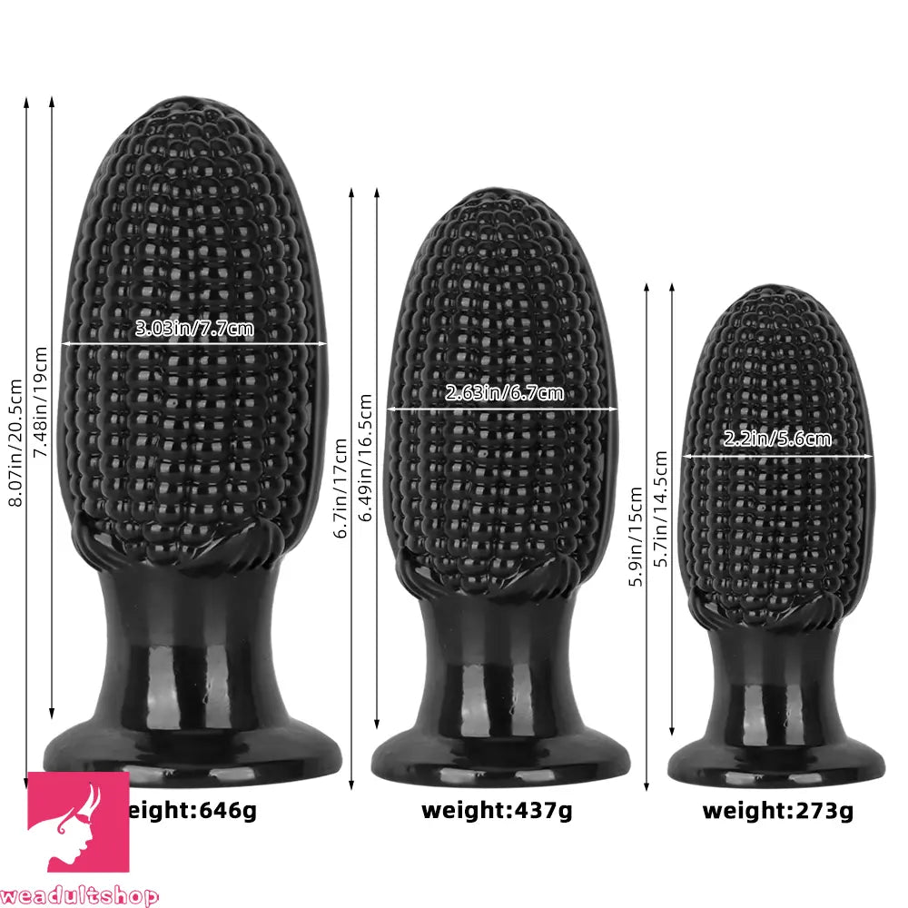 5.9in 6.7in 8.07in Black PVC Thread Granules Corn Dildo For Anal Cock
