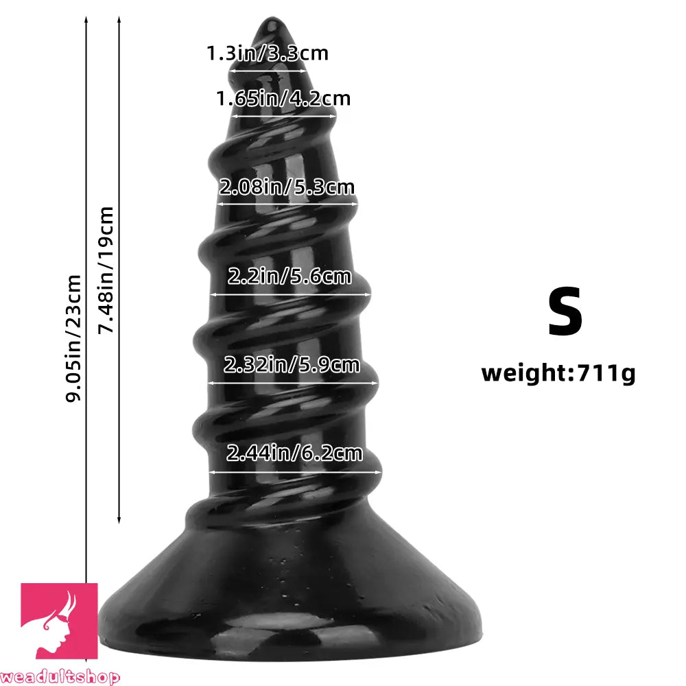 9.05in 11.22in Black Oversized Screw Giant PVC Penis Anal Plug Fat Dildo