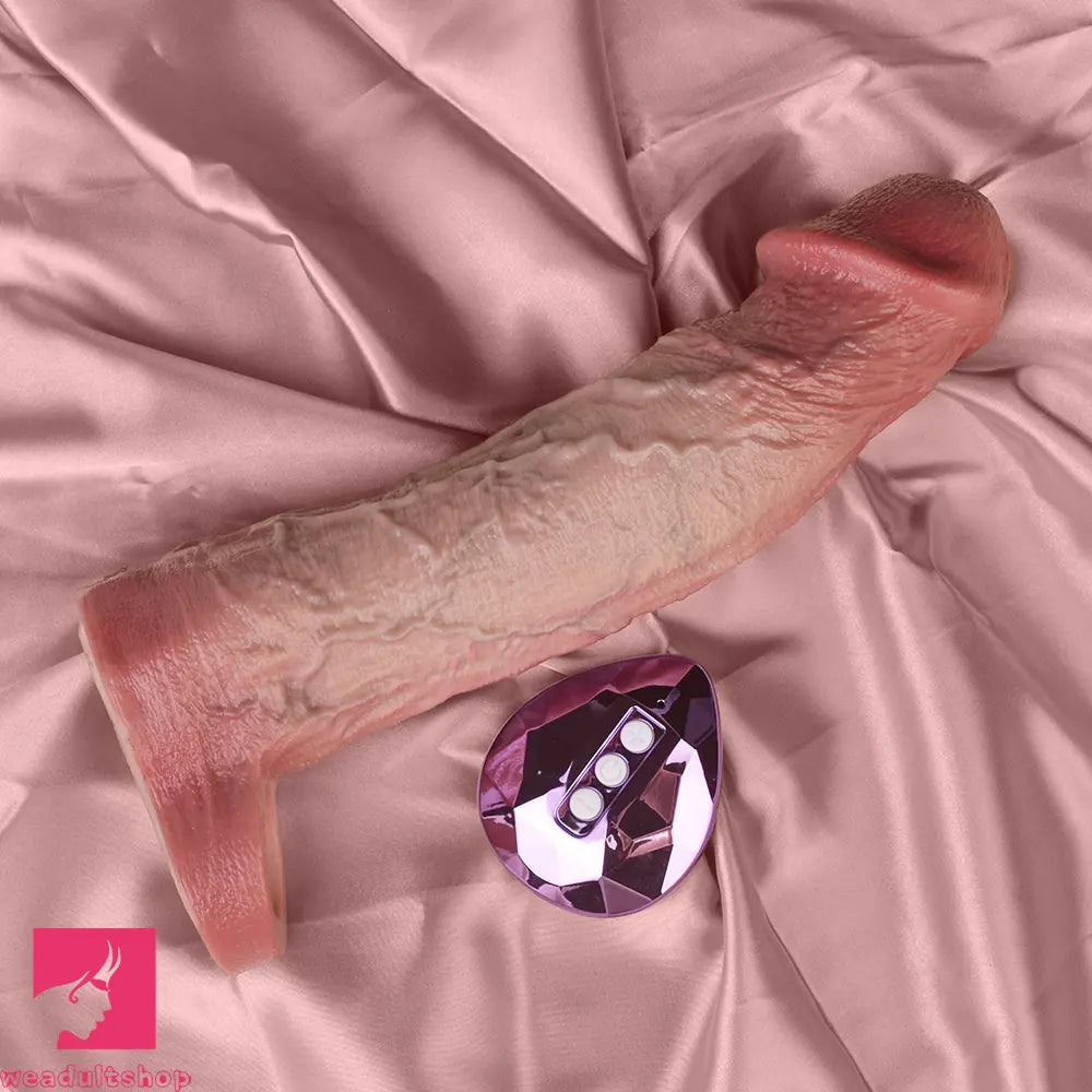 9.09in Vibrating Real Remote Silicone Hollow Dildo Sleeve Penis Extender