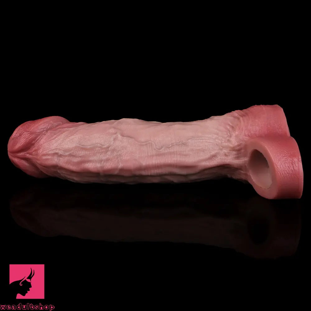 8.27in Lifelike Blue Veins Hollow Dildo Uncut Cock Sleeve With Penis Ring