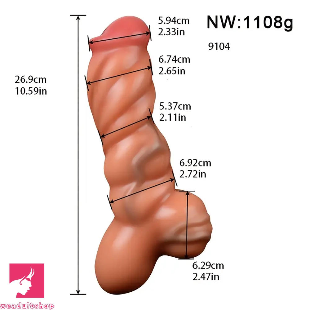 10.26in 10.59in Lifelike Odd Silicone Large Fantasy Dildo Muscle Lines