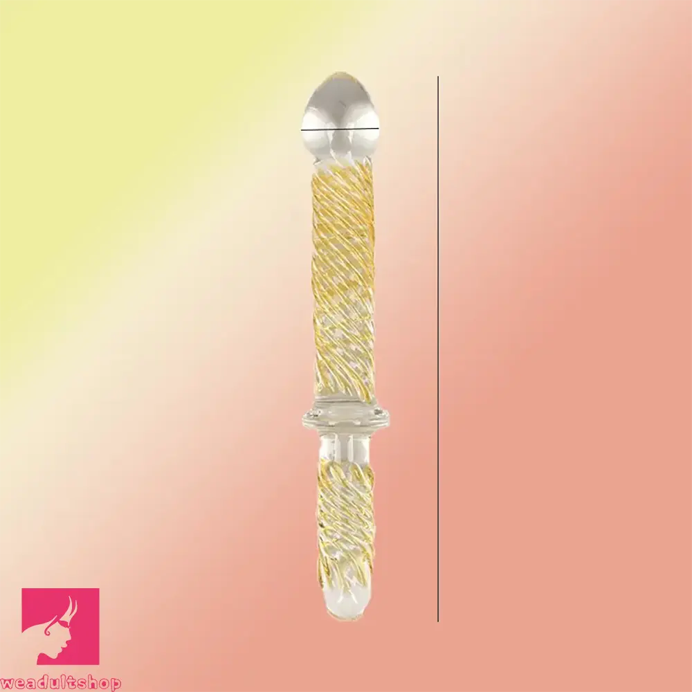9in Female Pull Beads Anal Clit Threaded Double-head Glass Handle Dildo