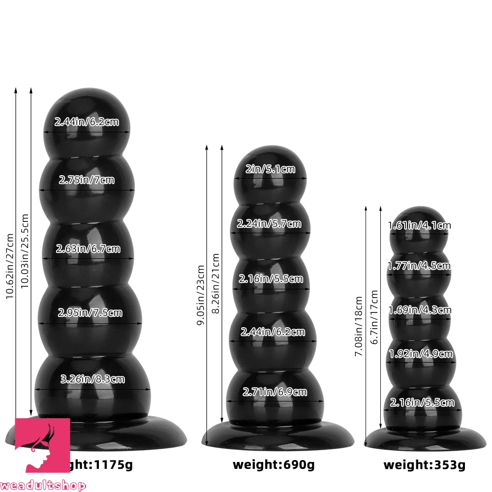 7.08in 9.05in 10.62in Black Beads Tower Five Bead Big Anal Plug Cock Dildo