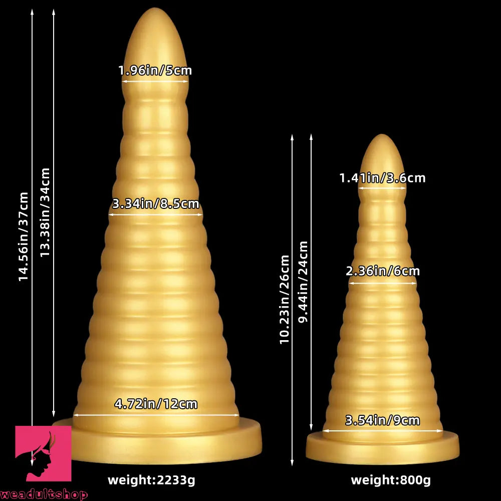 10.23in 14.56in Large Thread Gold Silicone Pagoda Thick Large Anal Dildo
