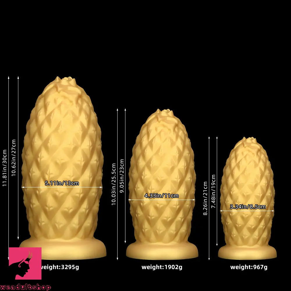 8.26in 10.03in 11.81in Gold Silicone Pineapple Giant Cock Anal Plug Dildo