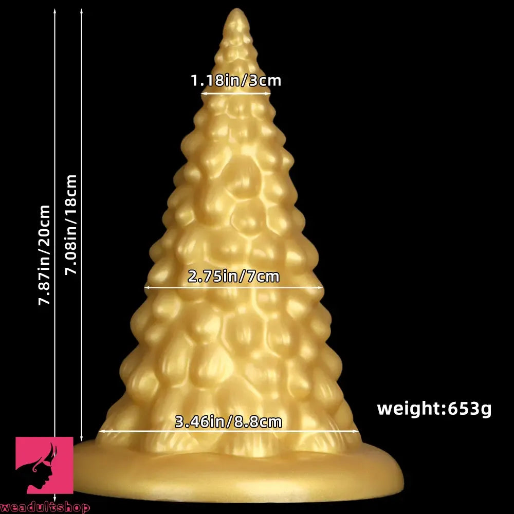 7.87in Golden Silicone Soft Anal Plug Clit Expansion Suction Cup Dildo