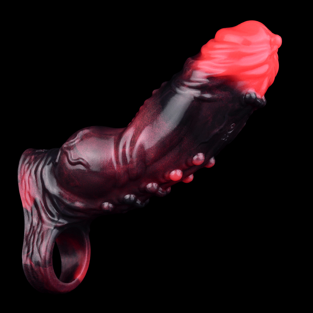 5.91in Silicone Vibrating Dog Tentacle Dildo Sleeve Knot Dildo With Cock Ring